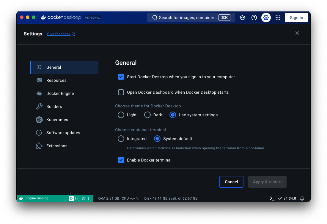Docker Desktop Settings
